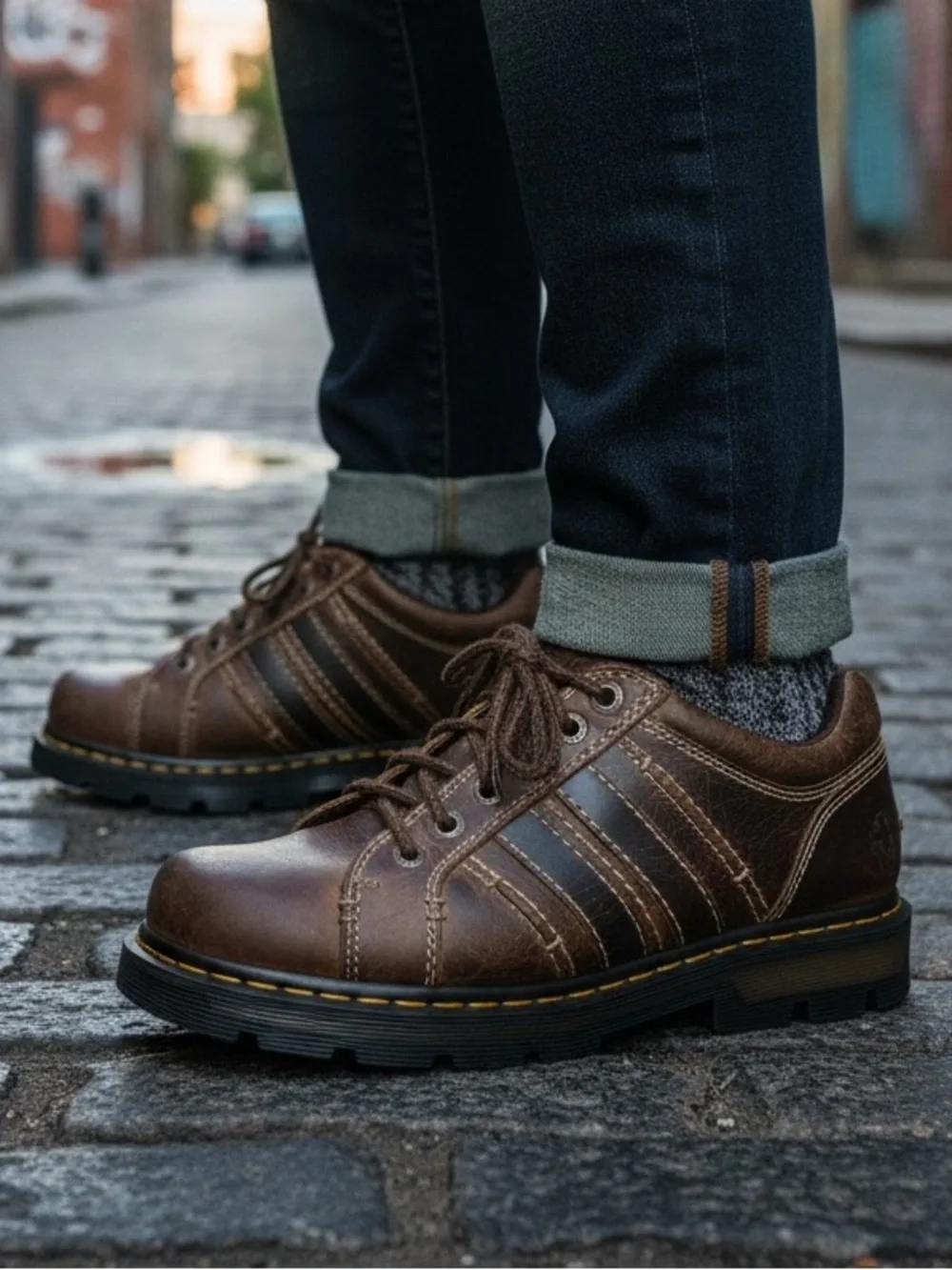 Dr. Martens Harrison Buckle Exclusive Brown Lace-Up Leather Lug Oxfords 10.5 US